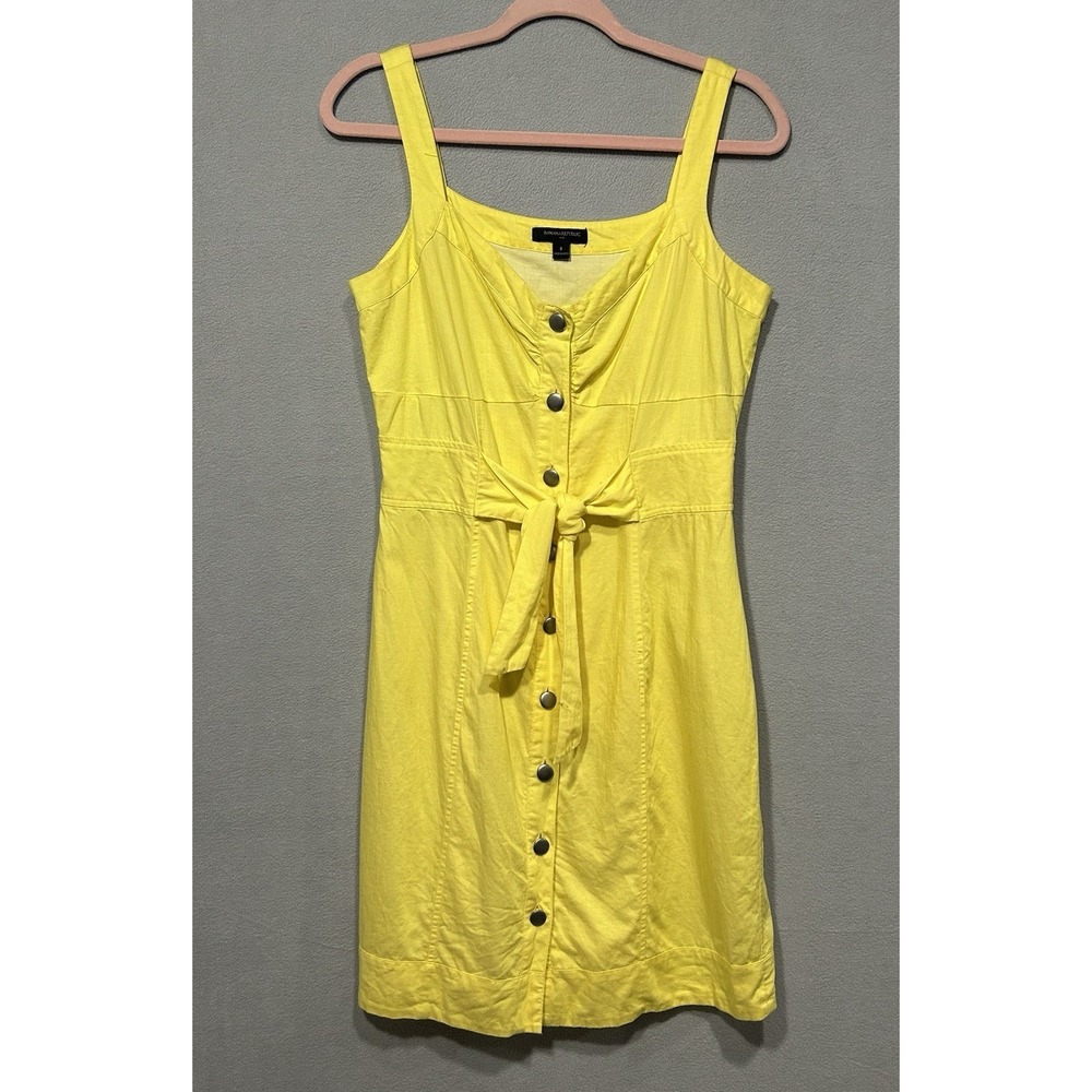 Banana Republic Yellow Button Front Tie Waist‎ Sleeveless Dress Summer Stylish